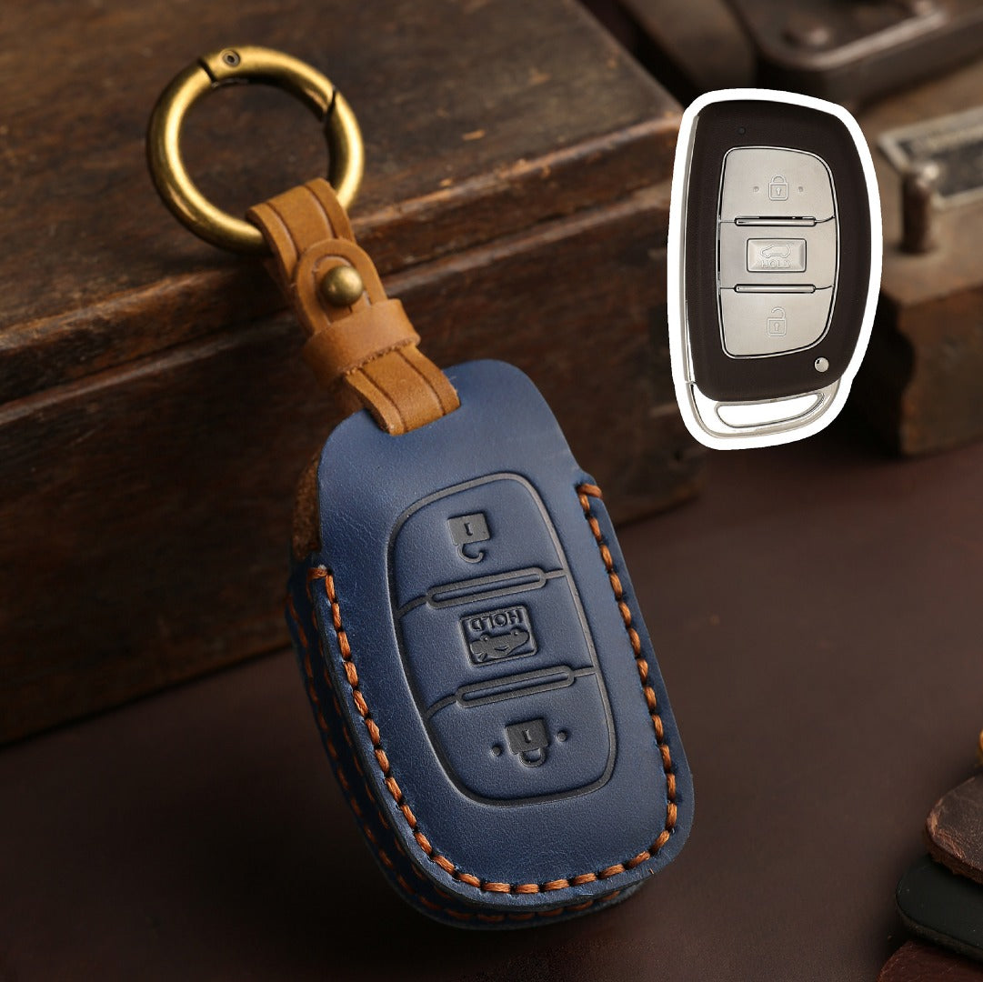 Carsine Hyundai Elantra IX25 Festa IX35 Verna Leather Car Key Cover 3 Button Blue / 3 Button-A