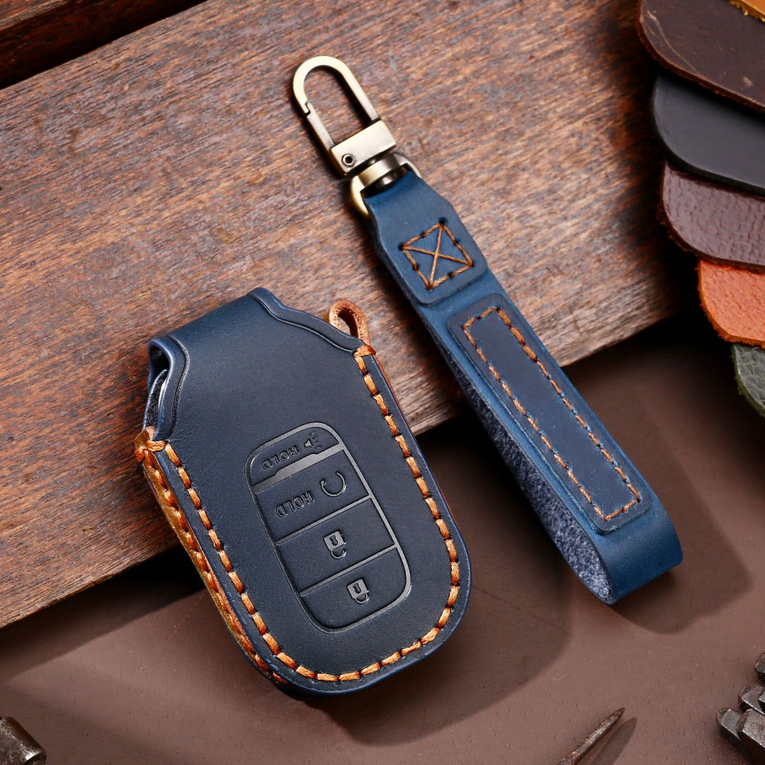 Carsine Honda Leather Car Key Cover 3,4,5 Button Blue / 4 Button-B