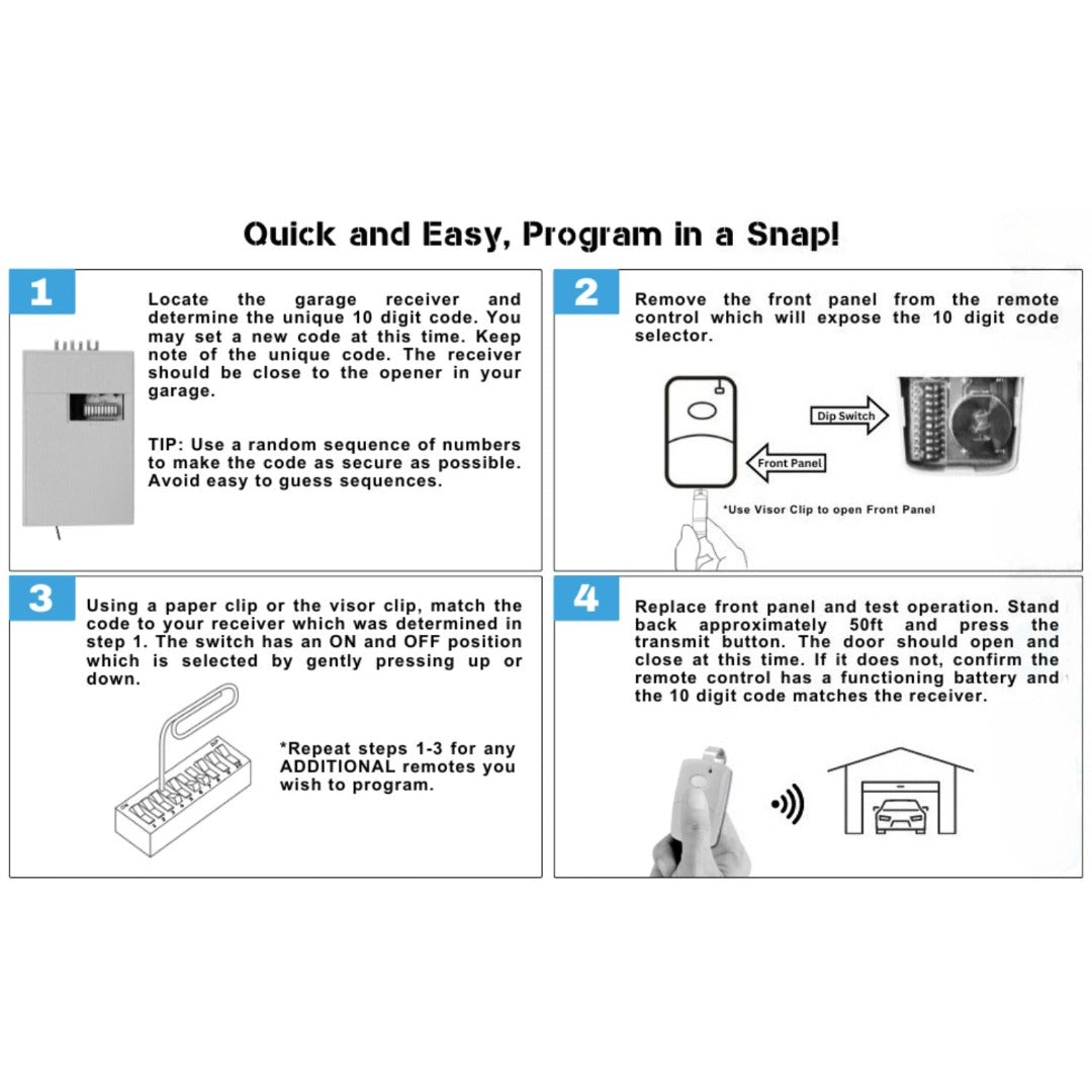 Multicode Linear 308911, 10-DIP-Schalter-Fernbedienung für Toröffner (300 MHz), Multicode-Fernbedienung für Garagentoröffner, Ersatz für Garagentoröffner 