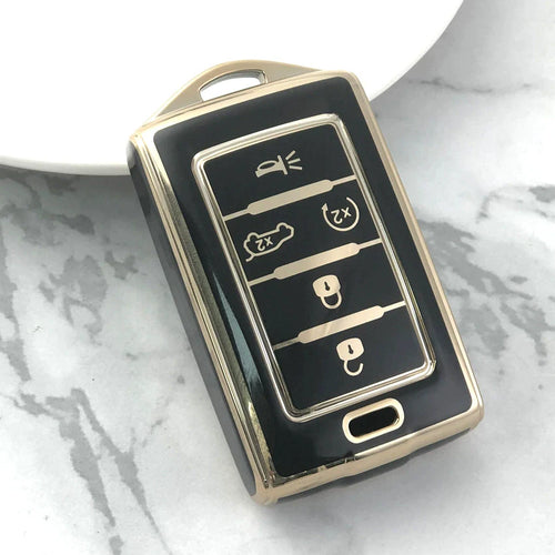 Carsine Jeep Wagoneer Dodge Chrysler Car Key Case Golden Edge Black / Key case