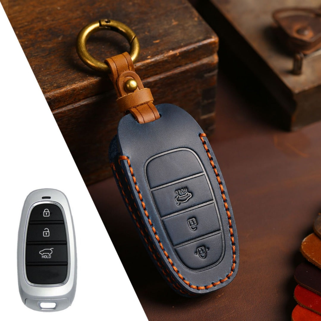 Carsine Hyundai STARIA SONATA Leather Car Key Cover 3,4,5,7 Button Blue / 3 Button
