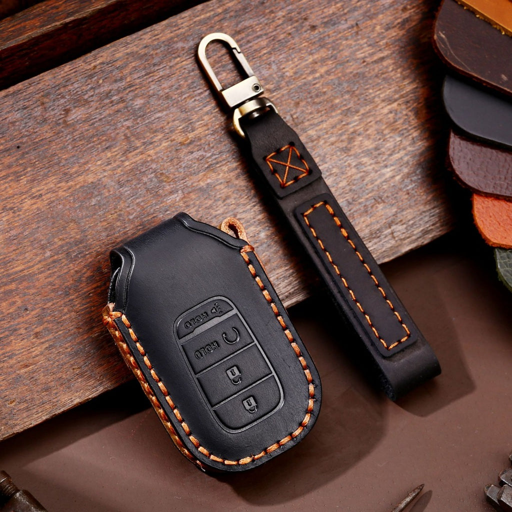 Carsine Honda Leather Car Key Cover 3,4,5 Button Black / 4 Button-B