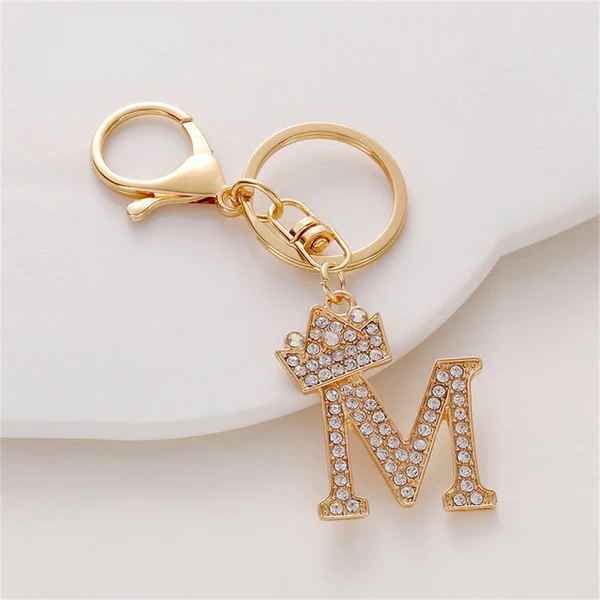 Carsine Rhinestone 26 Letters Car Keychain M
