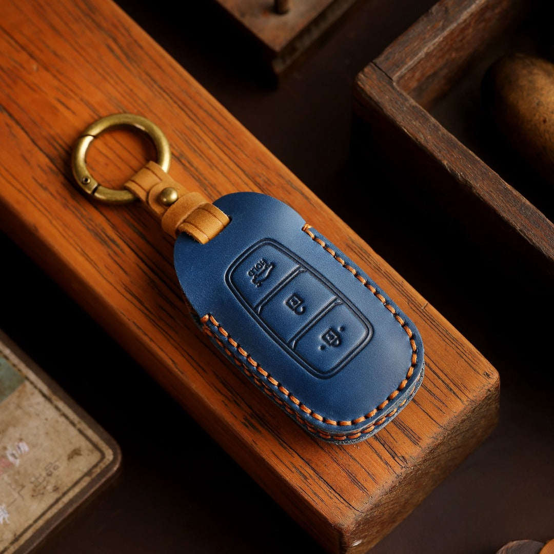 Carsine Hyundai Elantra Leather Car Key Cover 3 Button Black / 3 Button