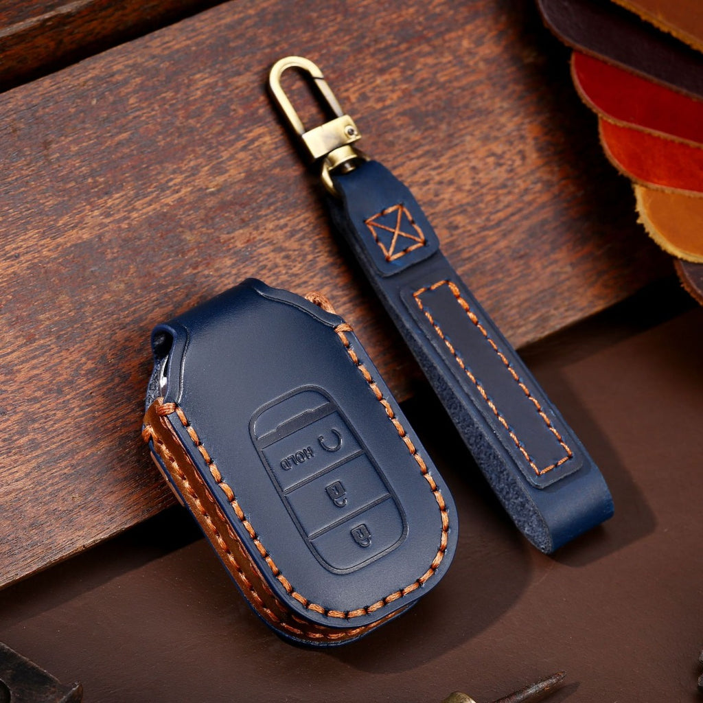 Carsine Honda Leather Car Key Cover 3,4,5 Button Blue / 3 Button