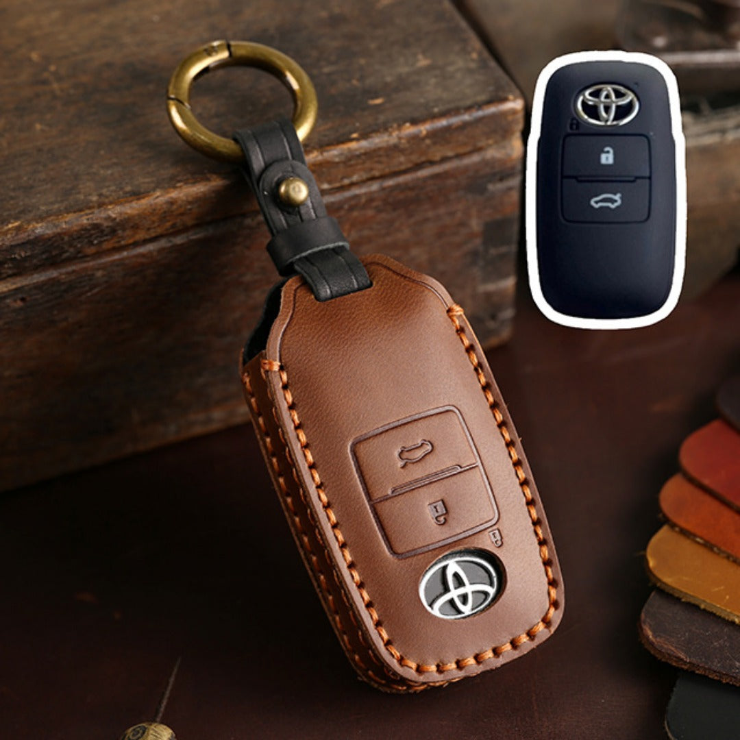 Carsine Toyota Yaris Leather Car Key Cover 2,3 Button Brown / 3 Button