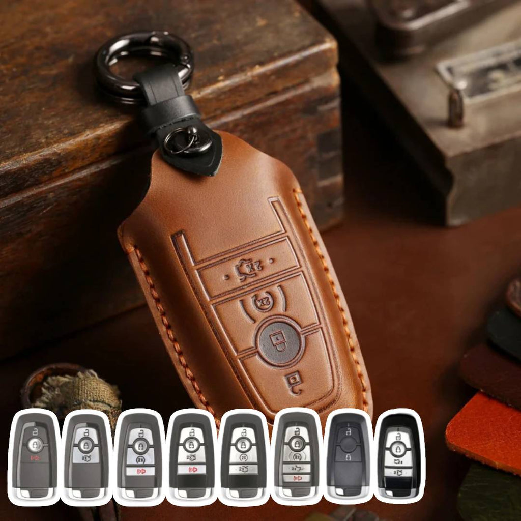 Ford Focus Explorer Kuga Sharp Aviator Lincoln Mondeo Edge F-150 Raptor Pickup Trucks Leather Car Key Cover 2,3,4,5 Button