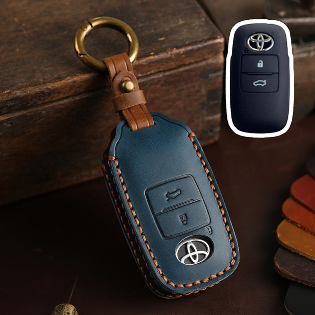 Carsine Toyota Yaris Leather Car Key Cover 2,3 Button Blue / 3 Button