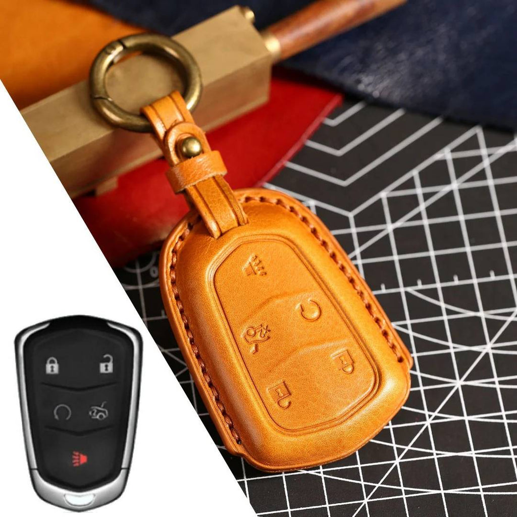 Carsine Cadillac Leather Key Cover - Premium Protector for All Models Brown / B