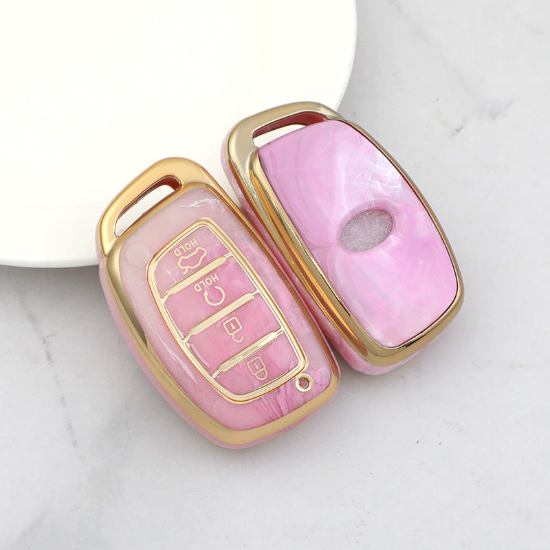 Carsine Hyundai Car Key Case Gold Inlaid With Jade Pink / Key case