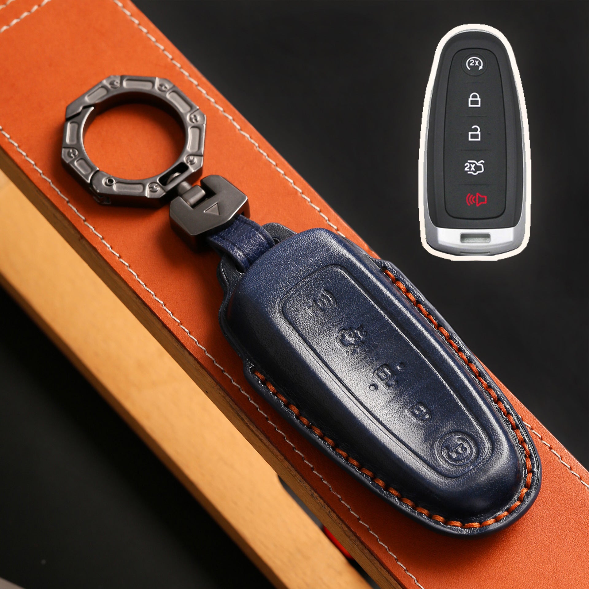 Ford Edge Explorer Lincoln MKT 2017 Navigator Leather Car Key Cover 5 Button