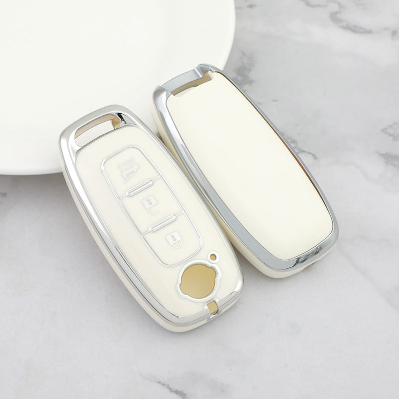 Carsine Nissan Car Key Cover Silver Edge White / Key case