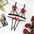 Carsine Open crotch exposed breast bow sexy lingerie two piece set G string Thong Black / S