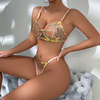 Carsine Floral Bra Thong 2-Piece Set G string Thong Black / S