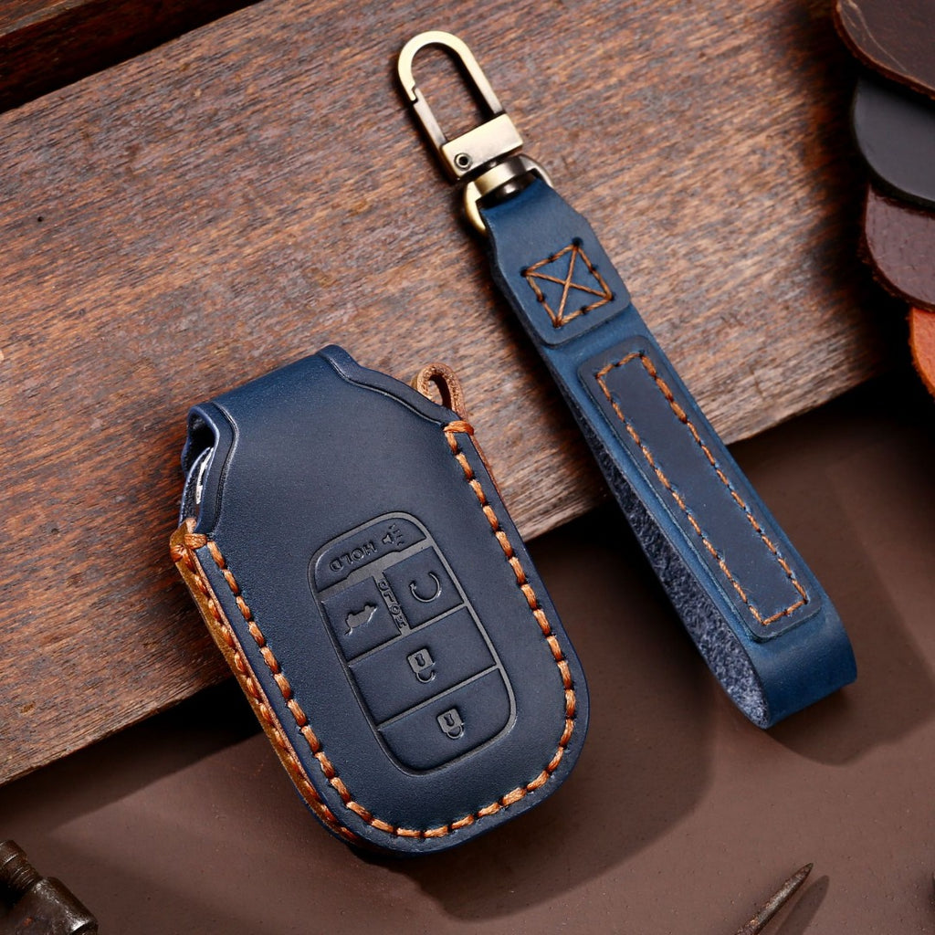 Carsine Honda Leather Car Key Cover 3,4,5 Button Blue / 5 Button