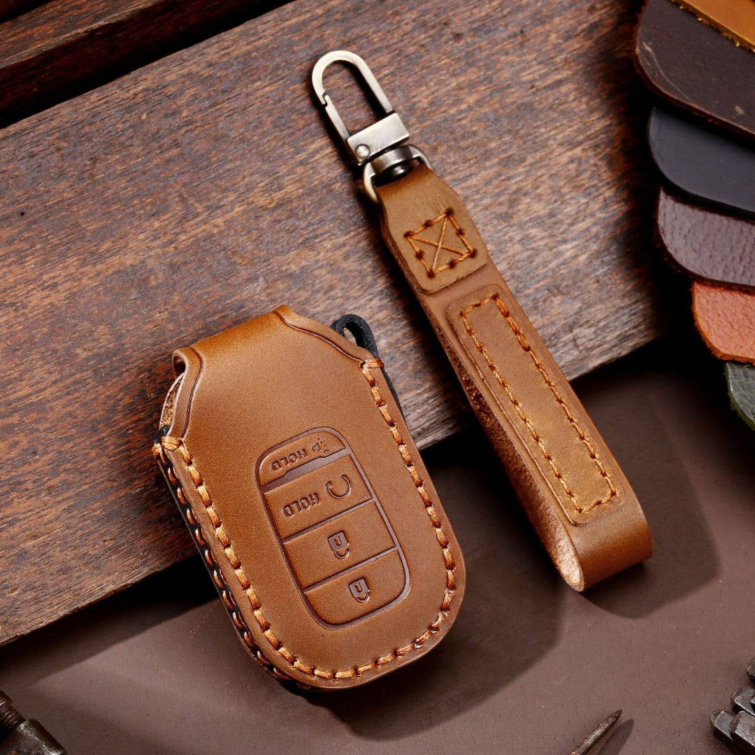 Carsine Honda Leather Car Key Cover 3,4,5 Button Brown / 4 Button-B