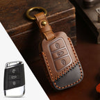 Carsine Volkswagen Lavida Bora Leather Car Key Cover 3 Button Brown / 3 Button
