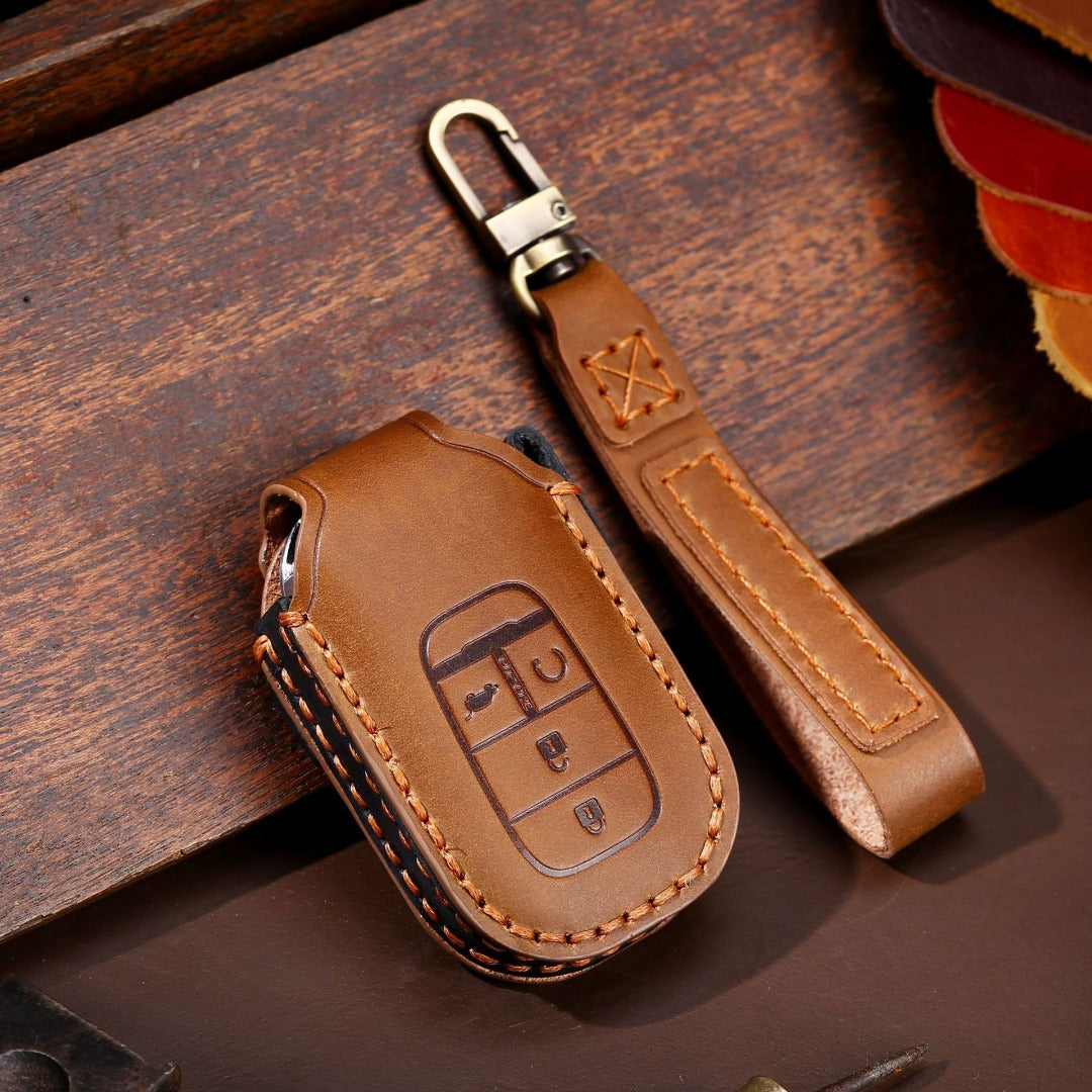 Carsine Honda Leather Car Key Cover 3,4,5 Button Brown / 4 Button-A