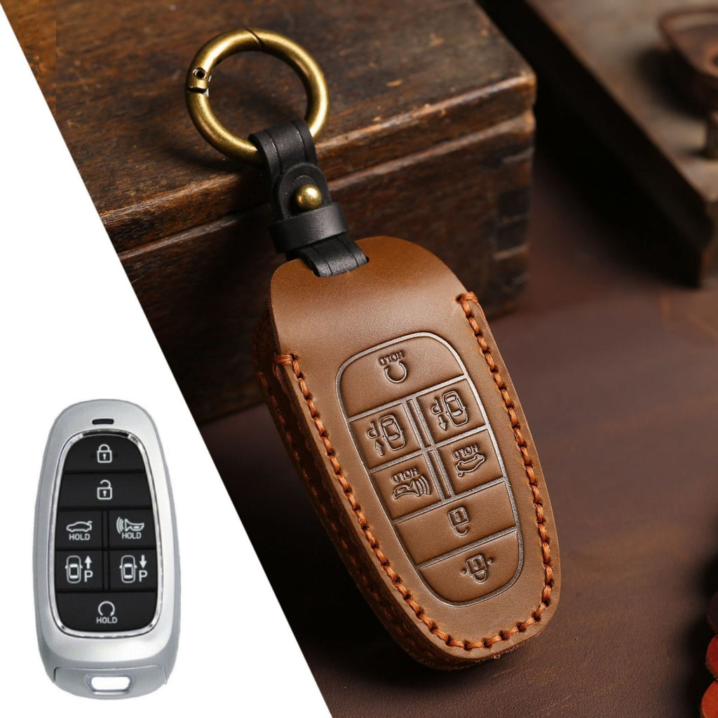 Carsine Hyundai STARIA SONATA Leather Car Key Cover 3,4,5,7 Button Brown / 7 Button