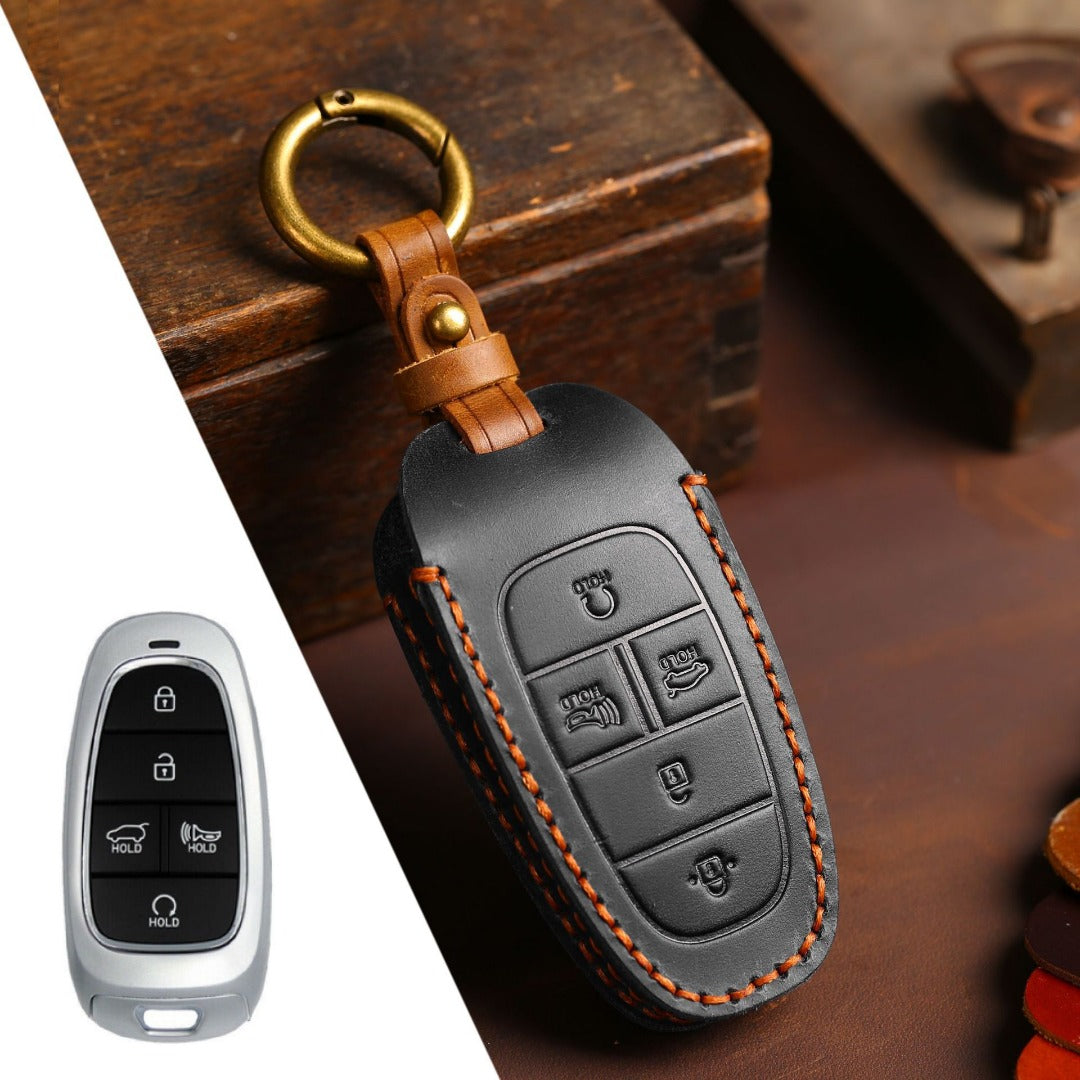 Carsine Hyundai STARIA SONATA Leather Car Key Cover 3,4,5,7 Button Black / 5 Button