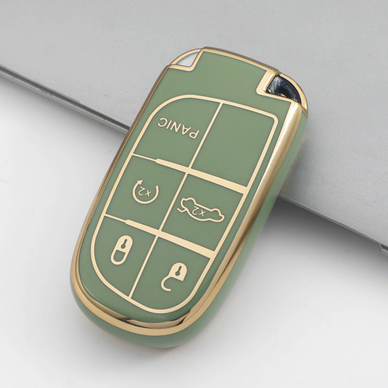 Carsine Jeep Dodge Chrysler Car Key Case Golden Edge Type D / Green / Key case
