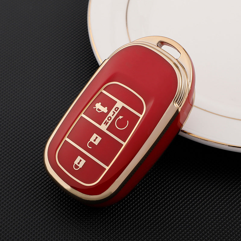 Carsine Honda Acura Car Key Case Golden Edge Red / 4 buttons