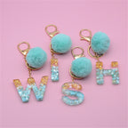 Carsine Green Pompom 26 Alphabets Keychain