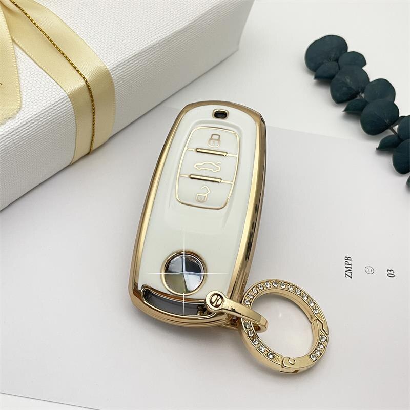 Carsine Volkswagen Car Key Case Golden Edge White / Key case + O chain
