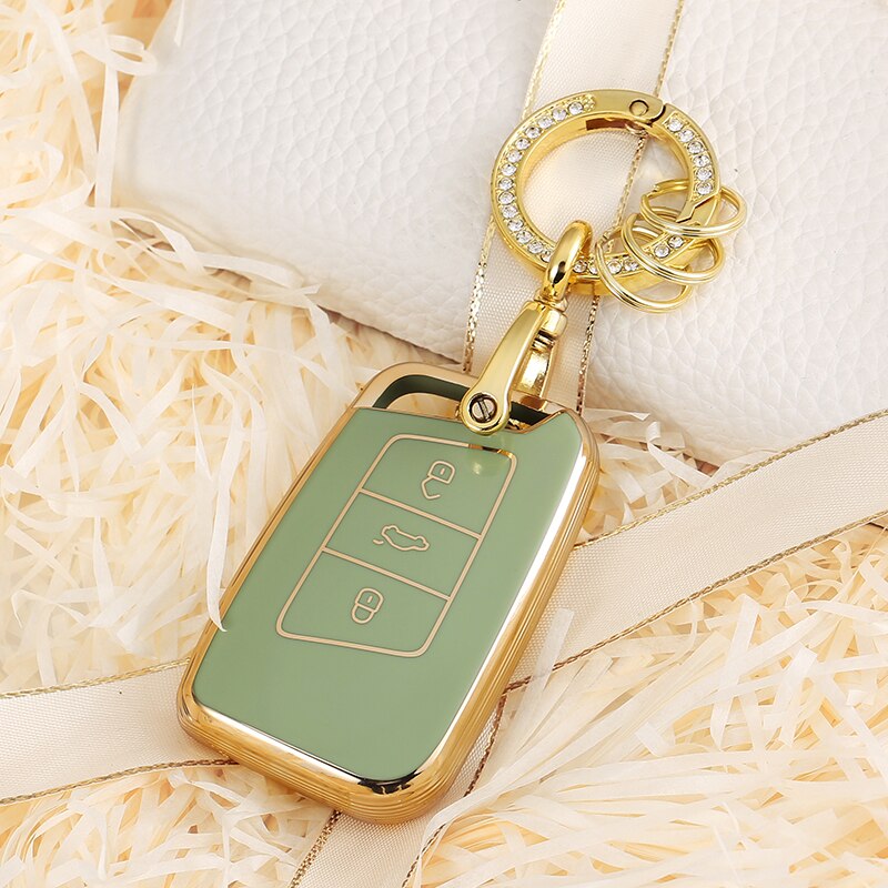 Carsine Volkswagen Car Key Case Golden Edge Green / Key case + O chain