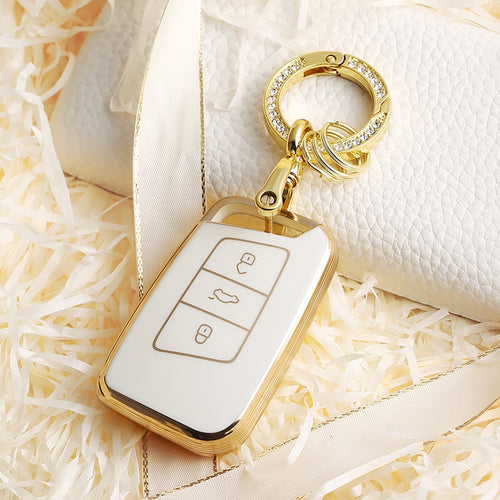 Carsine Volkswagen Car Key Case Golden Edge White / Key case + O chain