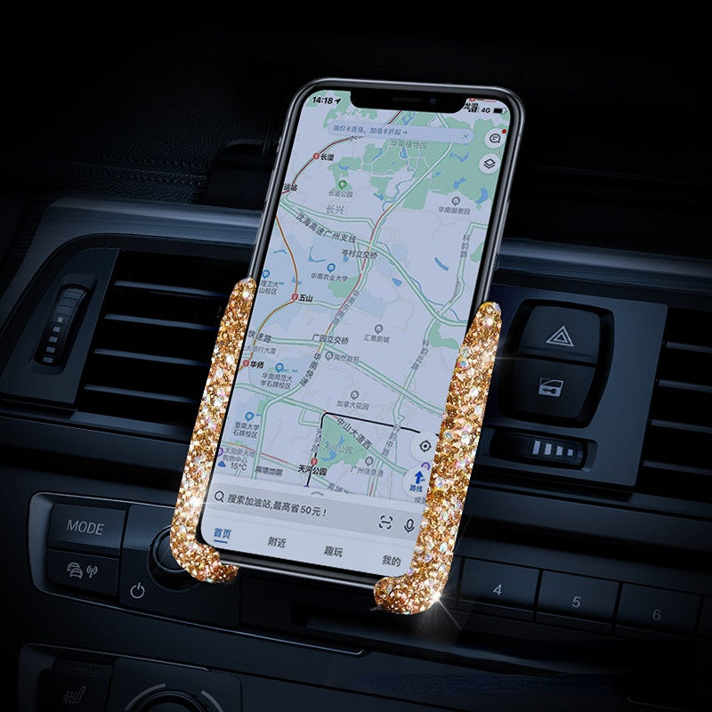 Carsine Rhinestone Car Phone Holder Inserted Or Adsorbed Champagne